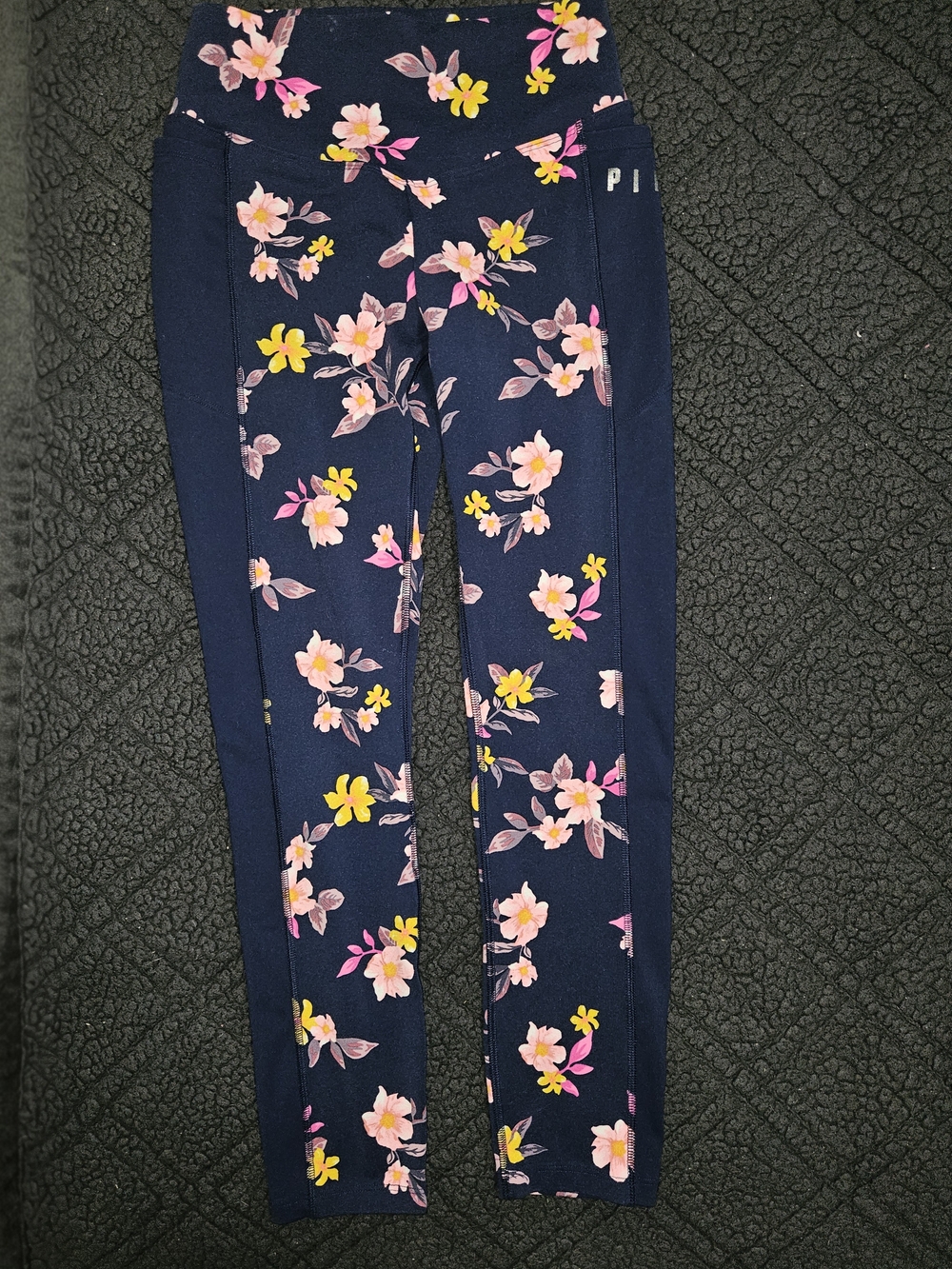 PINK Victoria's Secret Navy Floral Leggings with Pink & Yellow Flowers